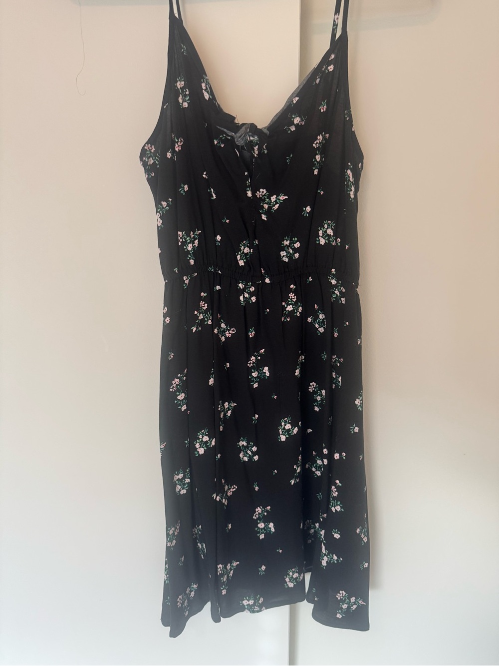 H&M Black Midi Sundress with Pink Floral Print